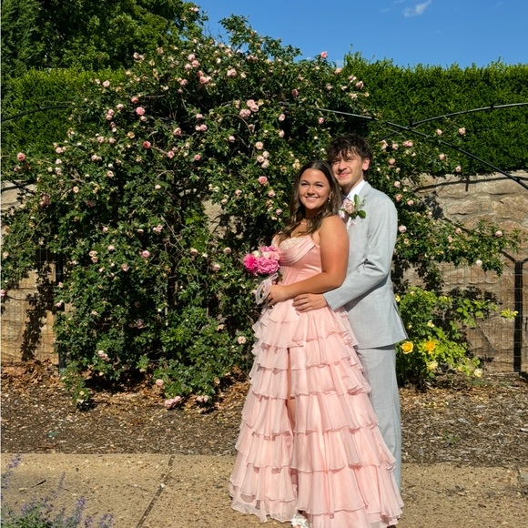 Blush Pink Tiered Ruffle Ball Gown